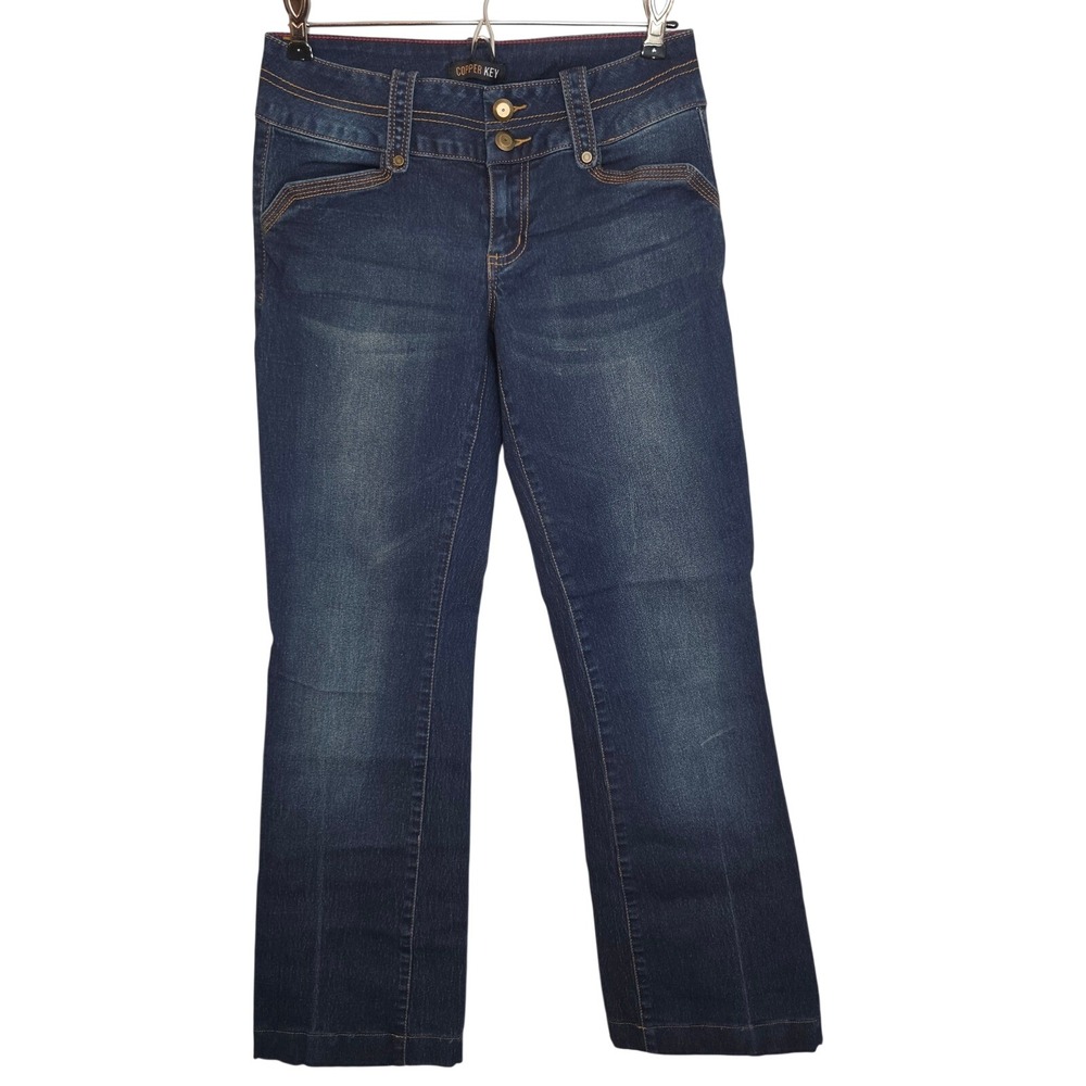 Copper Key Womens Dark Wash Low Rise Bootcut Jeans Size 5 Flap Pocket Y2K H28